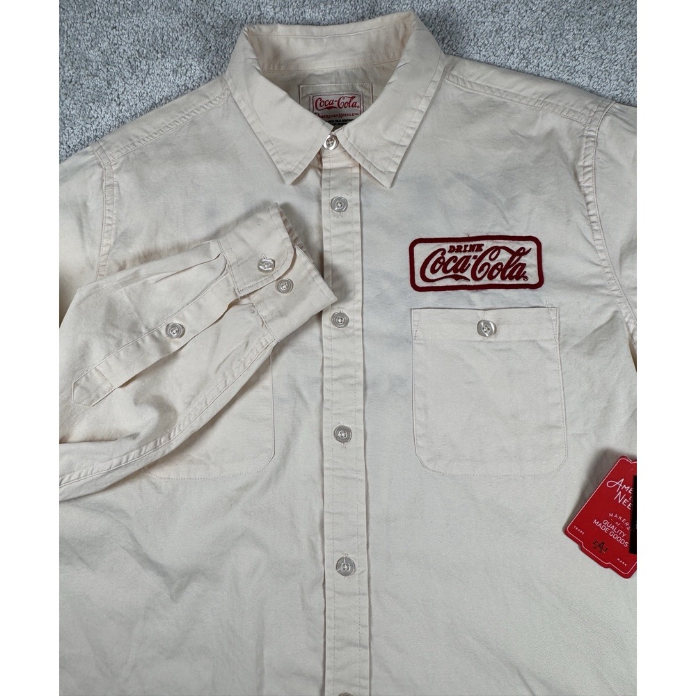Coca Cola American Needle Shirt Coke Long Sleeve Collared L Creme Embroidered - Picture 12 of 16